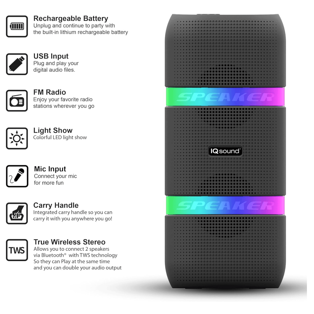 IQ Sound 2 x 4-Inch Portable Bluetooth TWS LED Speaker