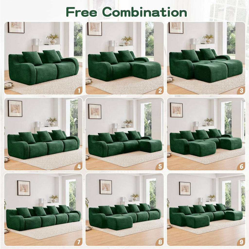 Soft Teddy Fabric Boneless Sofa,No Assembly Required Streamlined Design,Anti-Slip Design 32D High Density Sponge Fits Living Rooms Bedrooms,Green