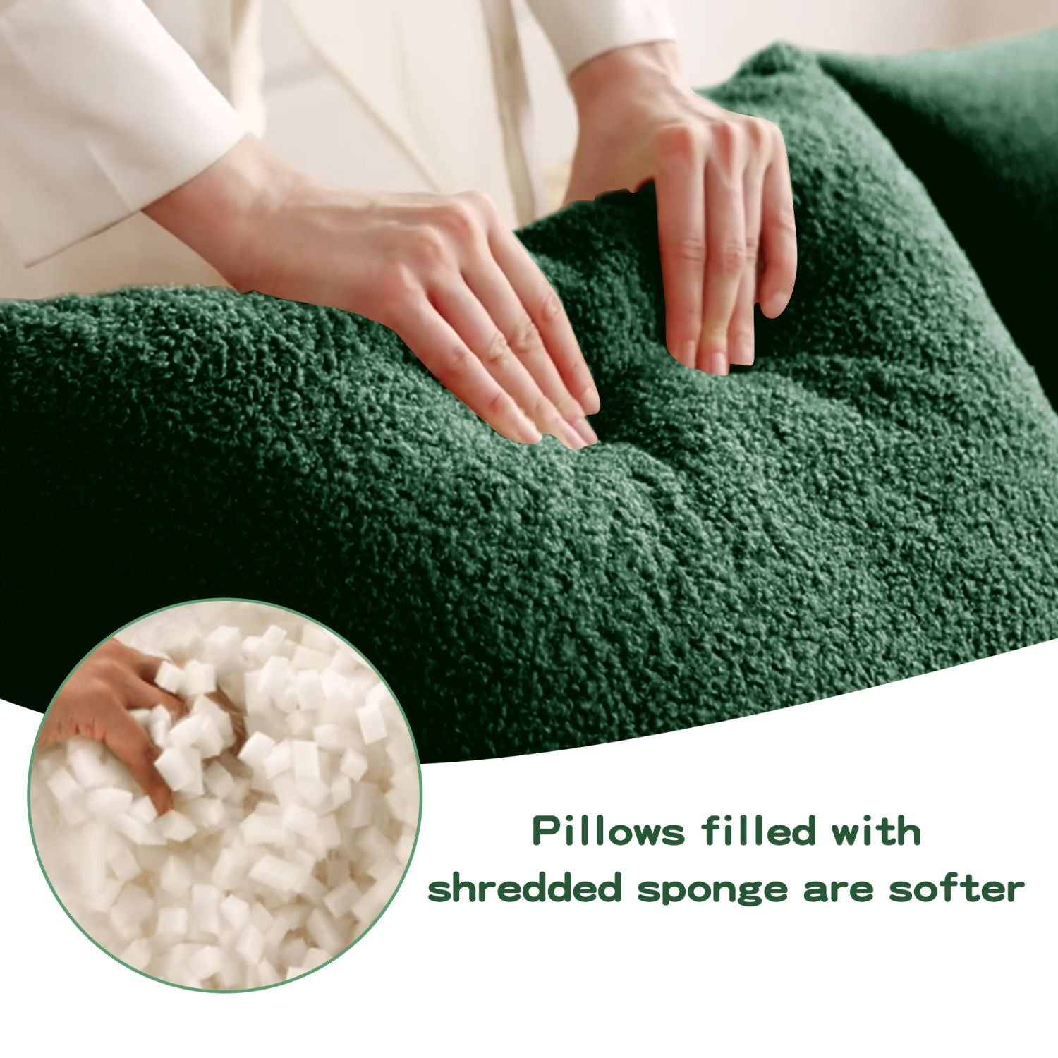 Soft Teddy Fabric Boneless Sofa,No Assembly Required Streamlined Design,Anti-Slip Design 32D High Density Sponge Fits Living Rooms Bedrooms,Green