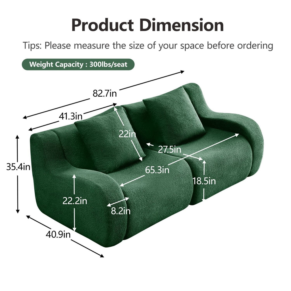Soft Teddy Fabric Boneless Sofa,No Assembly Required Streamlined Design,Anti-Slip Design 32D High Density Sponge Fits Living Rooms Bedrooms,Green
