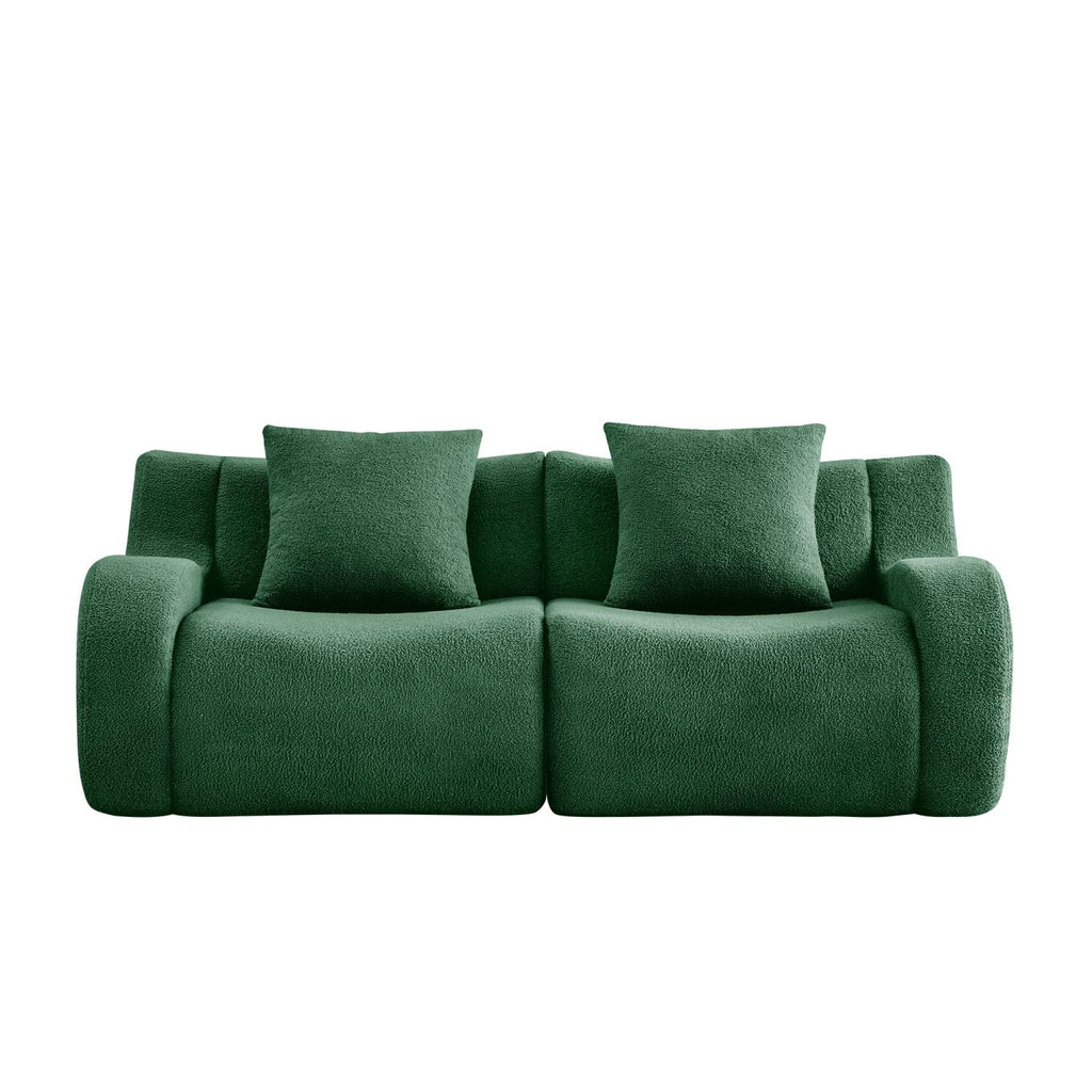 Soft Teddy Fabric Boneless Sofa,No Assembly Required Streamlined Design,Anti-Slip Design 32D High Density Sponge Fits Living Rooms Bedrooms,Green
