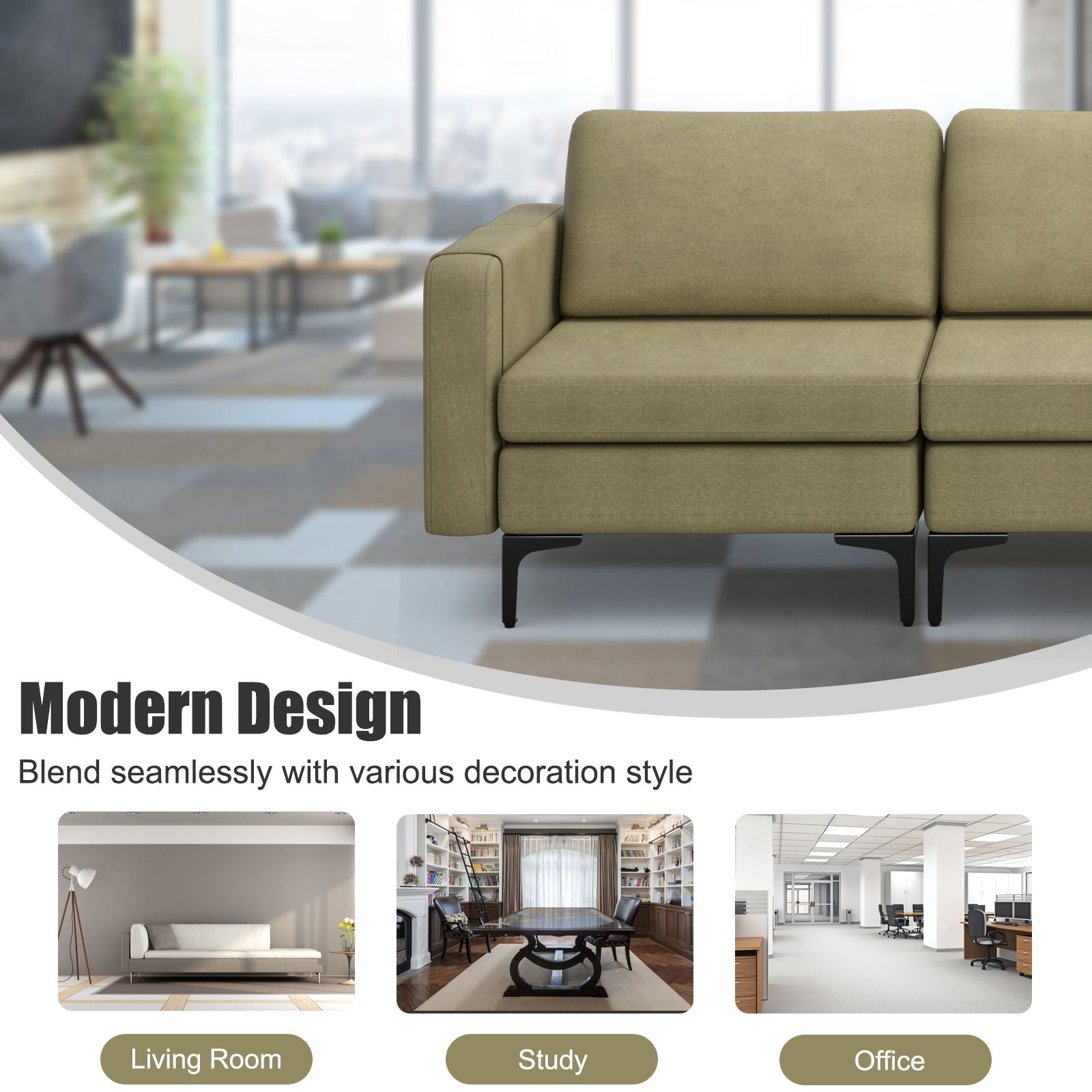 Convertible Sofa Couch with Magazine Pockets 3-Seat with 2 USB Port