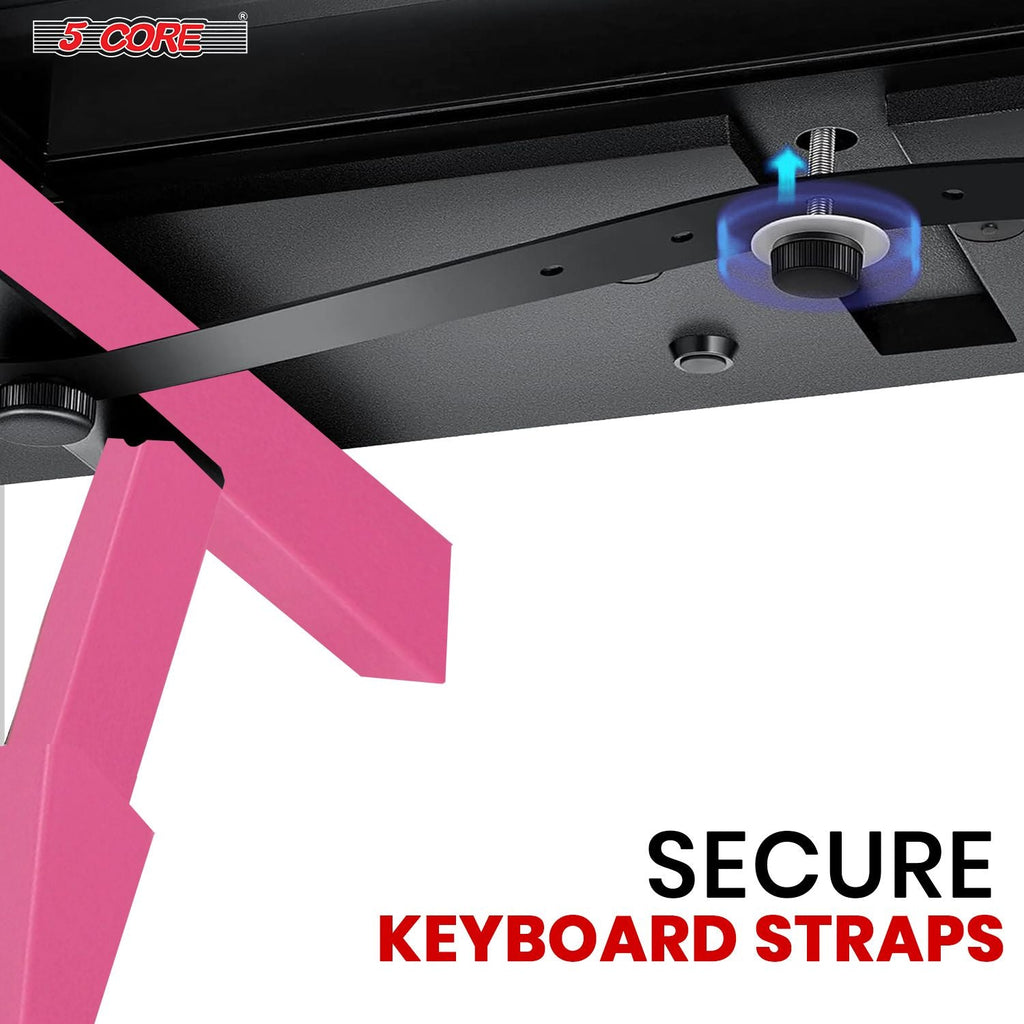 5 CORE Keyboard Stand Riser Z Style Height Width Adjustable Portable Heavy Duty Music Stands Holder for Kids and Adults Fits 54 to 88 Key Electric Pianos w Wheels - KS Z1 BPNK HD WHLS