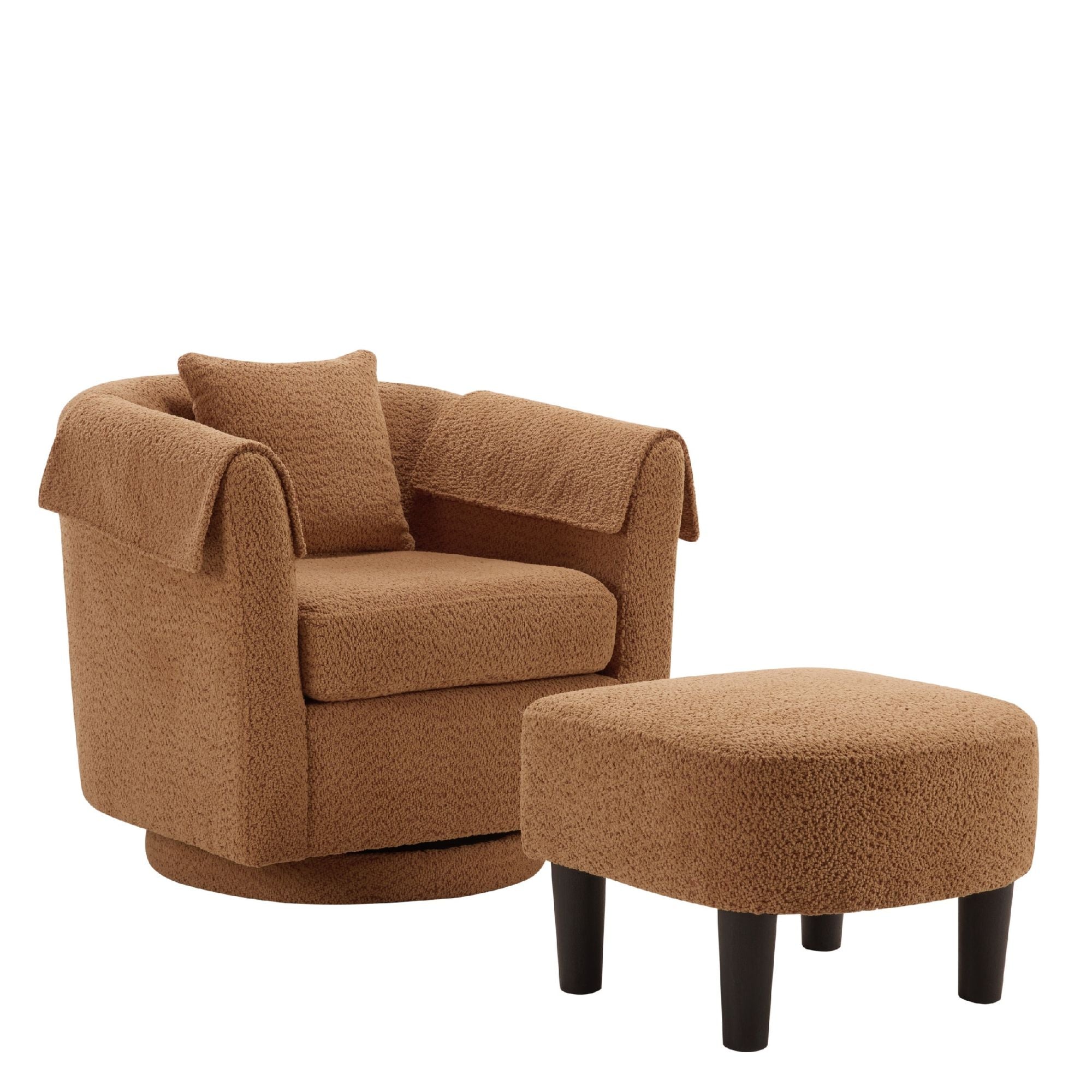 Swivel Accent Chair with Ottoman Set, Modern Chenille Barrel Armchair with Removable Back Pillow & 2 Armrest Covers for Living Room, Bedroom, Office, Yellow