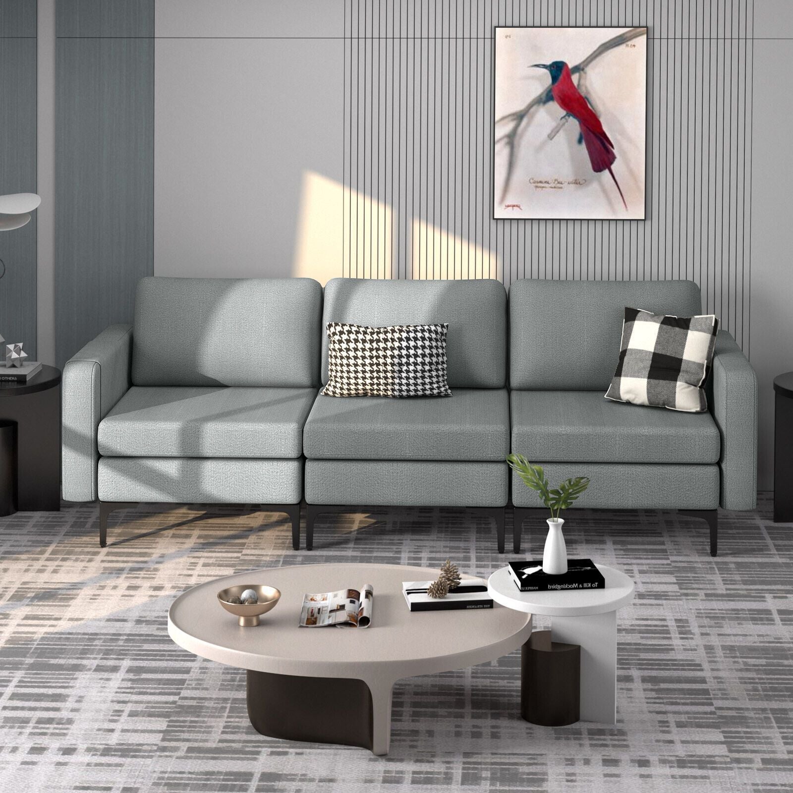 Convertible Sofa Couch with Magazine Pockets 3-Seat with 2 USB Port