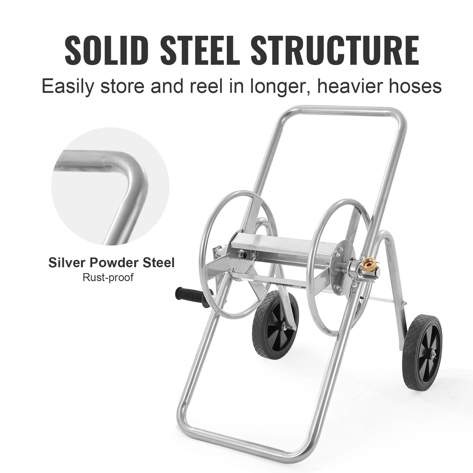 Hose Reel Cart, Hold Up to 175 ft of 5/8'' Hose (Hose Not Included), Garden Water Hose Carts Mobile Tools with Wheels, Heavy Duty Powder-coated Steel Outdoor Planting for Garden, Yard, Lawn