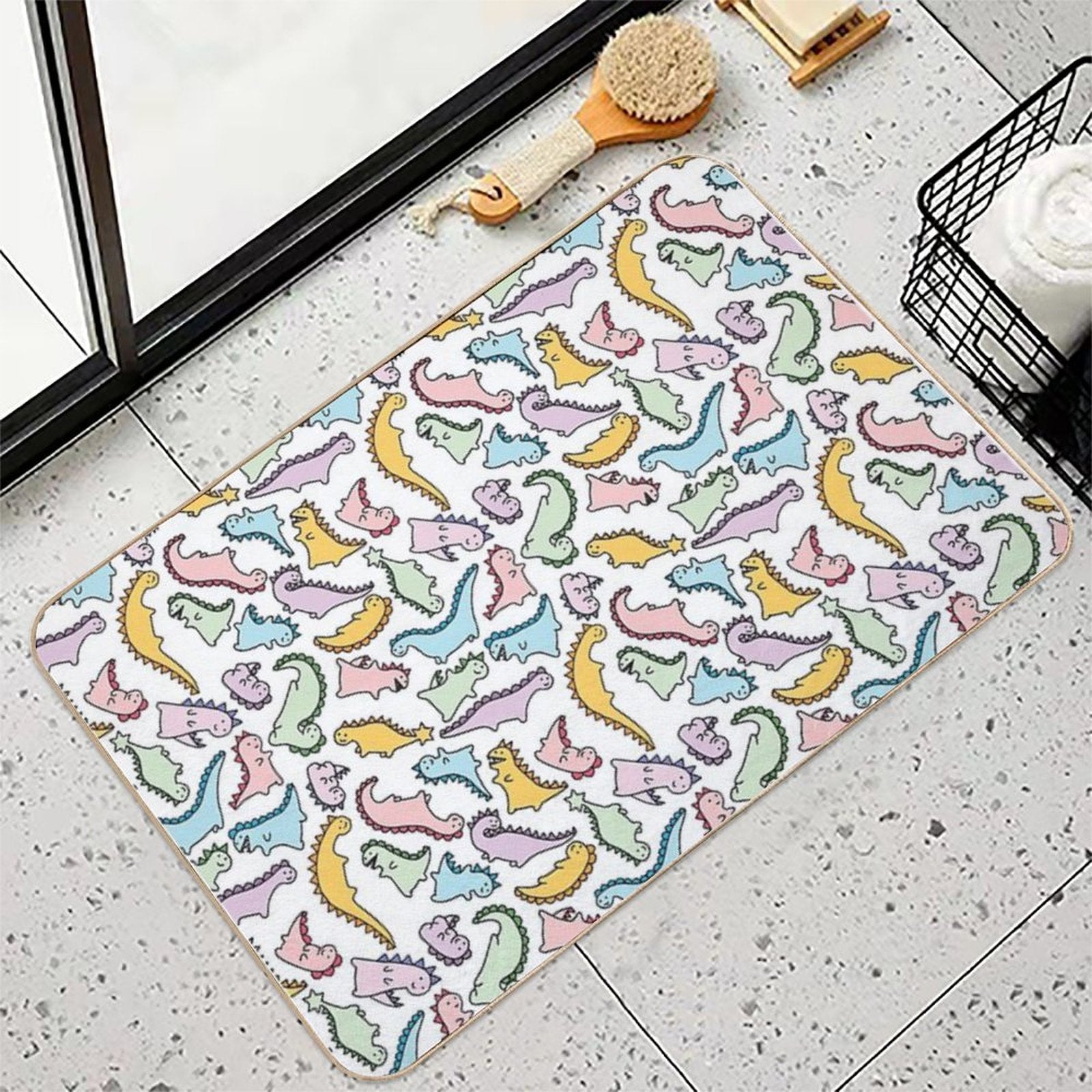 Cute Dino Explosion  Repositionable Bath Mat