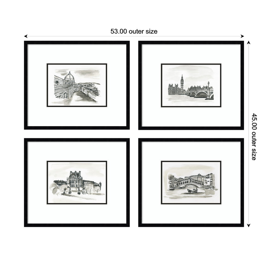 Vintage Europe 4 Piece Framed Wall Art Print Set by Teju Reval