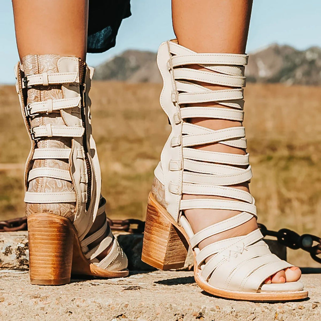 Womens Retro Stiletto-Strap Cutout Sandals See size chart under “more details”