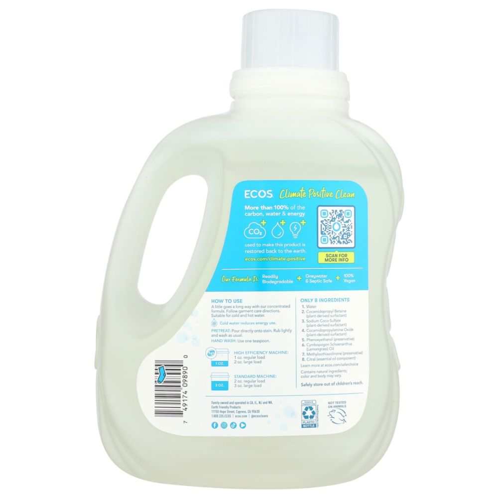 ECOS Hypoallergenic Laundry Detergent Lemongrass 100 oz – Gentle, Natural