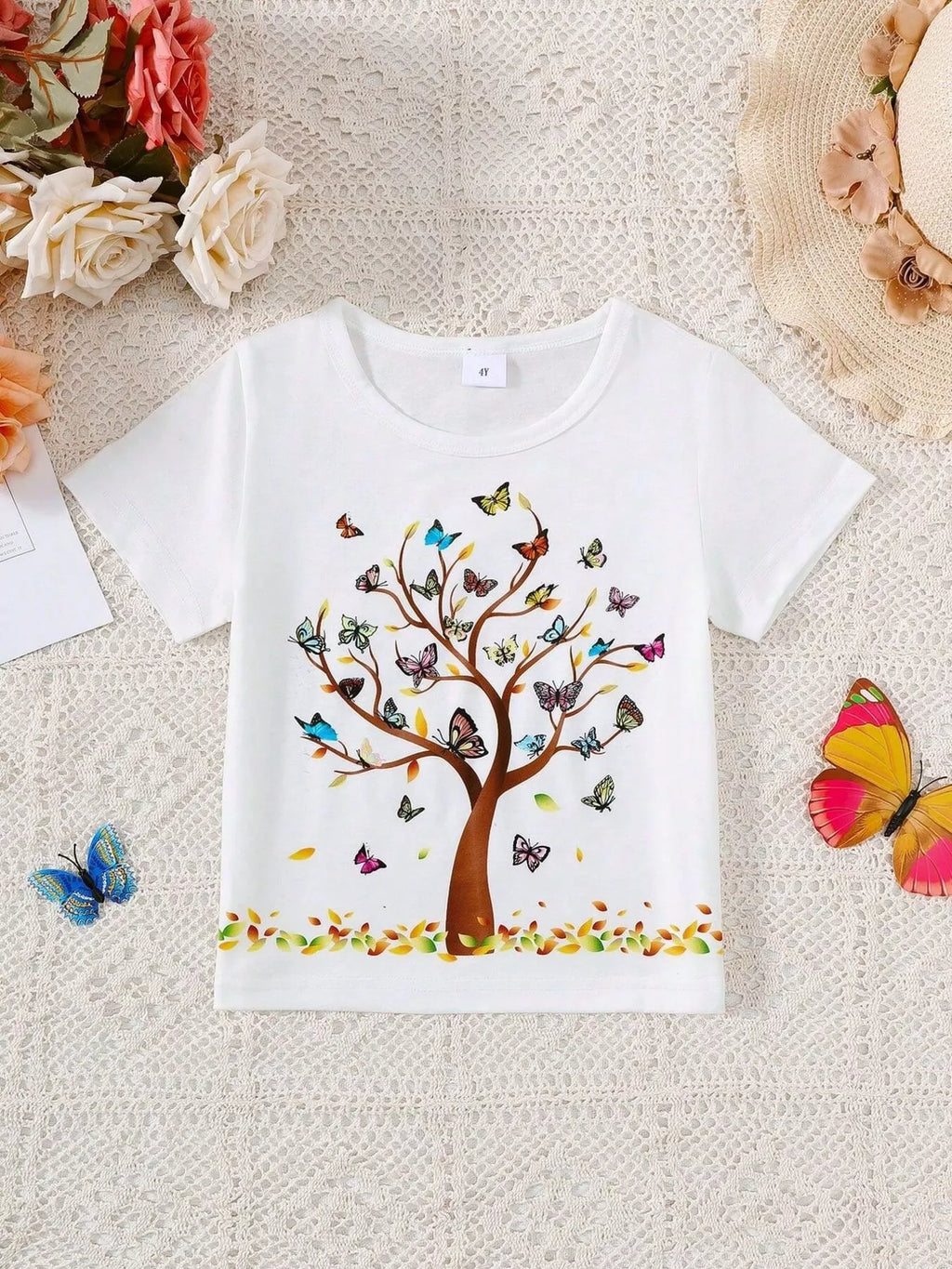 Children's Butterfly Tree Graphic Casual T-Shirt