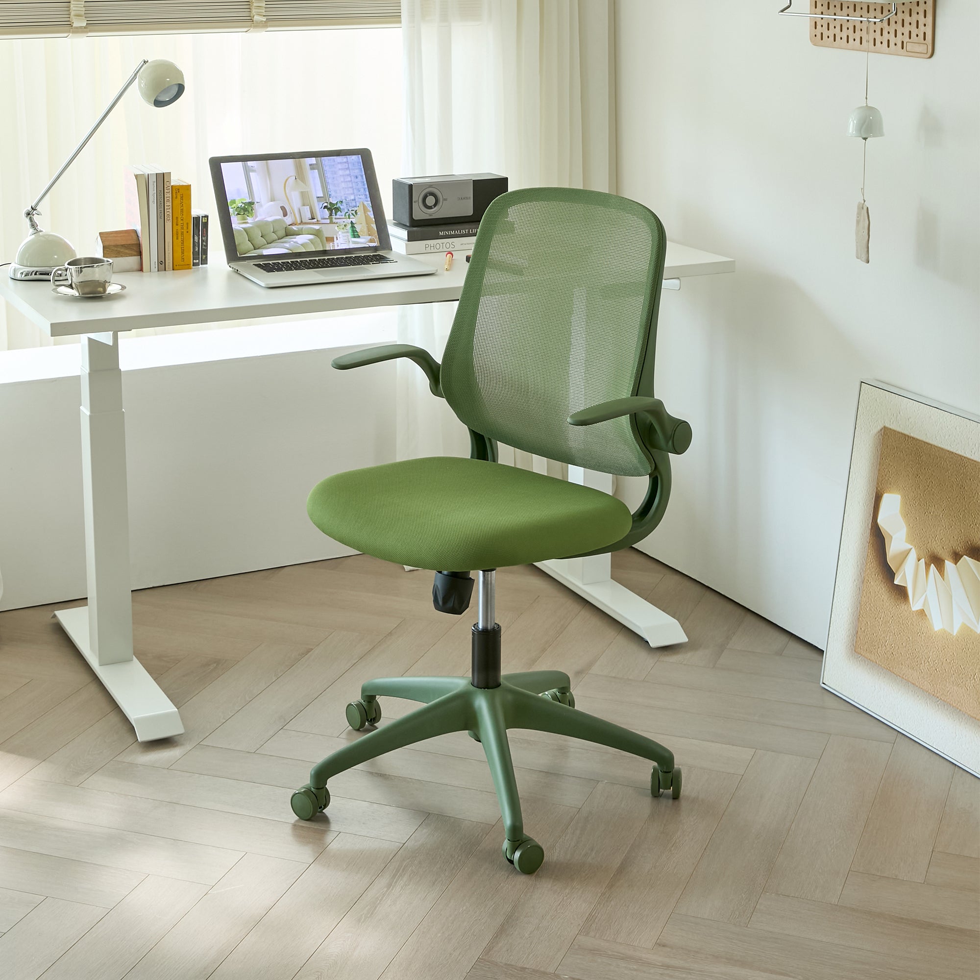 Ergonomic Office Chair Mesh High-Back Green 350 LB Flip-Up Arms Swivel