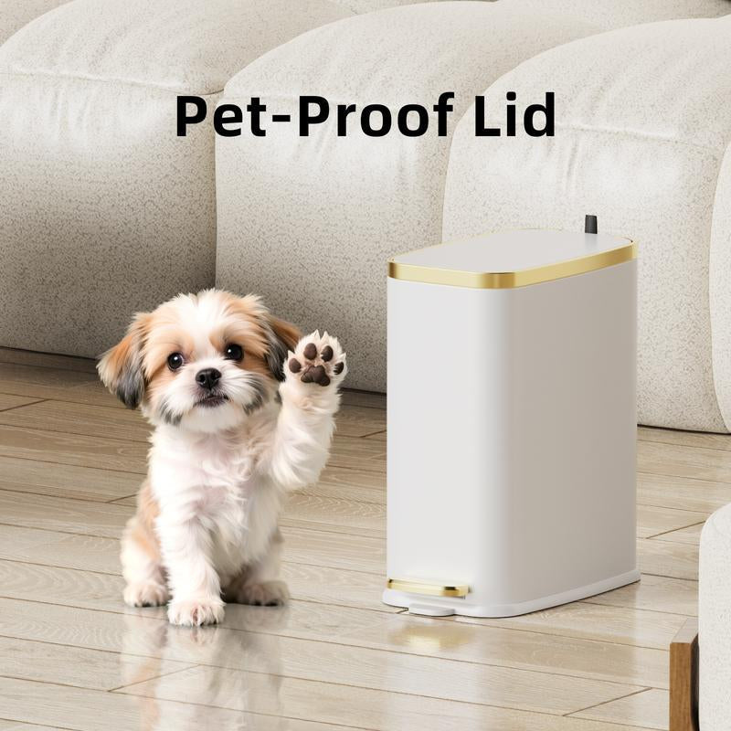 1.6 Gal Slim Bathroom Trash Can with Slow-Closed Lid, Step Pedal, 6L Stainless Steel Garbage Can with Removable Inner Bucket, Built-In Odor Filter, Small Wastebasket for Bathroom, Toilet, Home Office, Bedroom