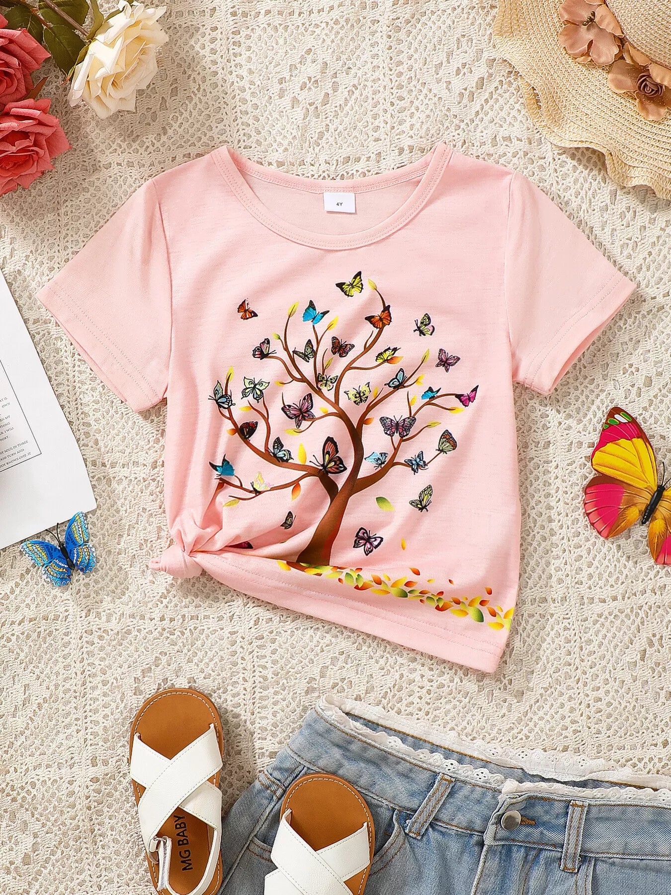 Children's Butterfly Tree Graphic Casual T-Shirt