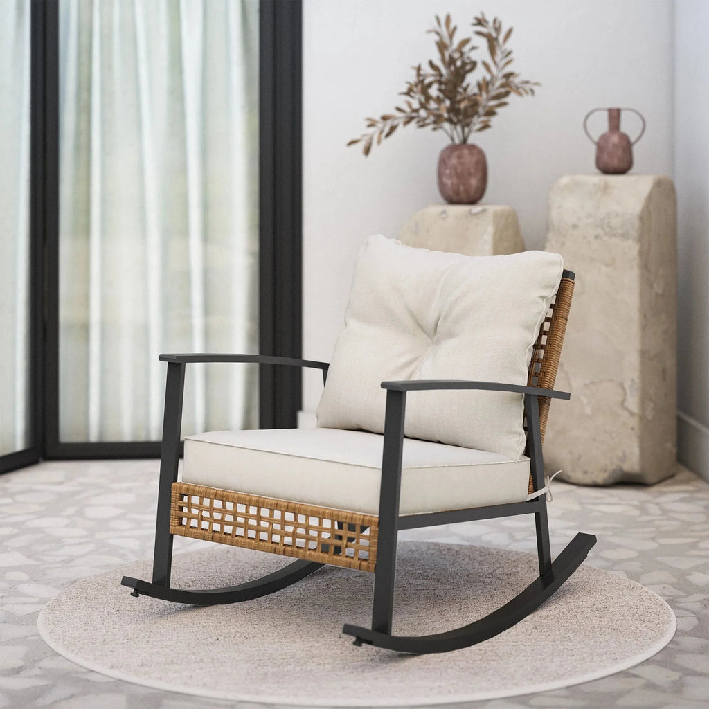 Rattan Modern Cushioned Rocking Armchair