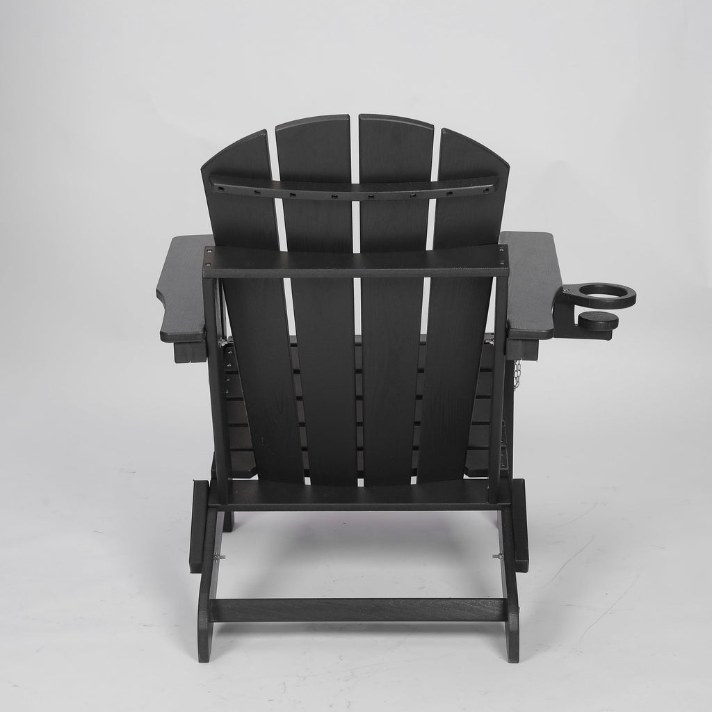 HDPE Folding Adirondack Chair with Dual Cup Holder - Black