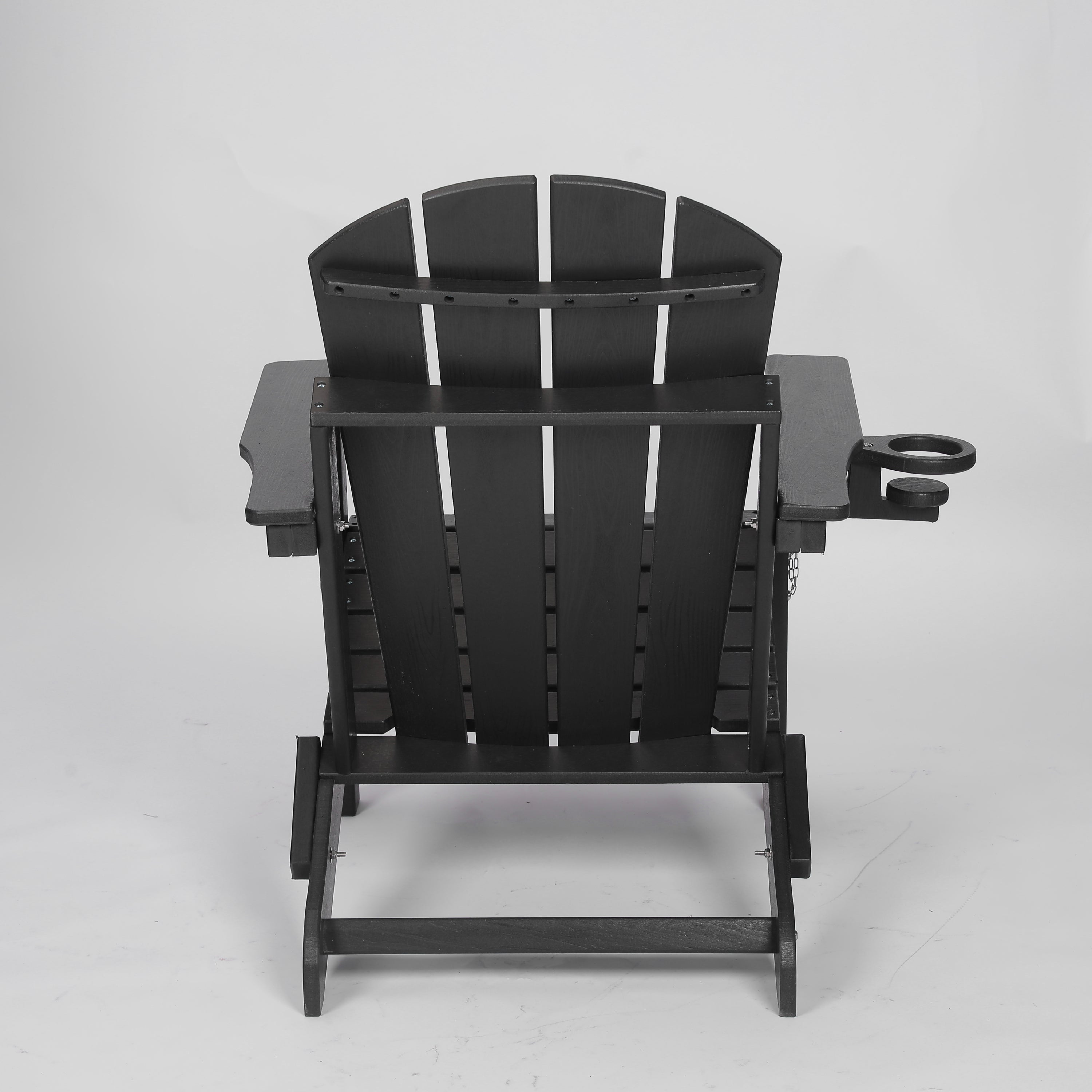 HDPE Folding Adirondack Chair with Dual Cup Holder - Black