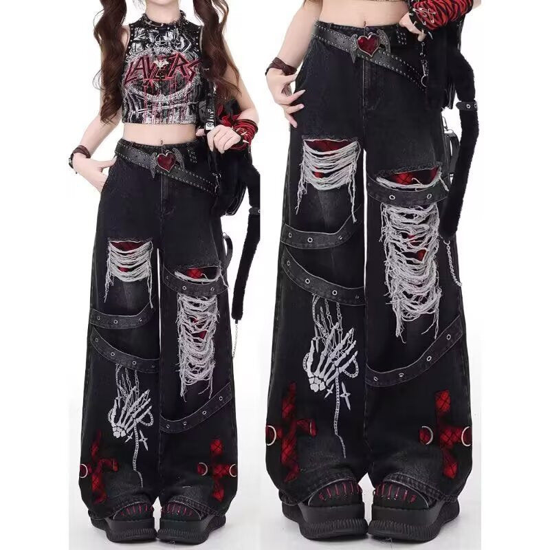 Womens Vintage Washed Distressed Ripped Jeans See size chart under “more details”