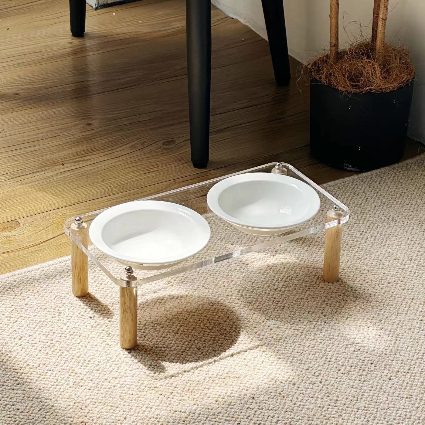 Cat Water Bowl Dog Basin Anti-tumble High Leg Cat Bowl Ceramic Cat Food Holder Double Bowl