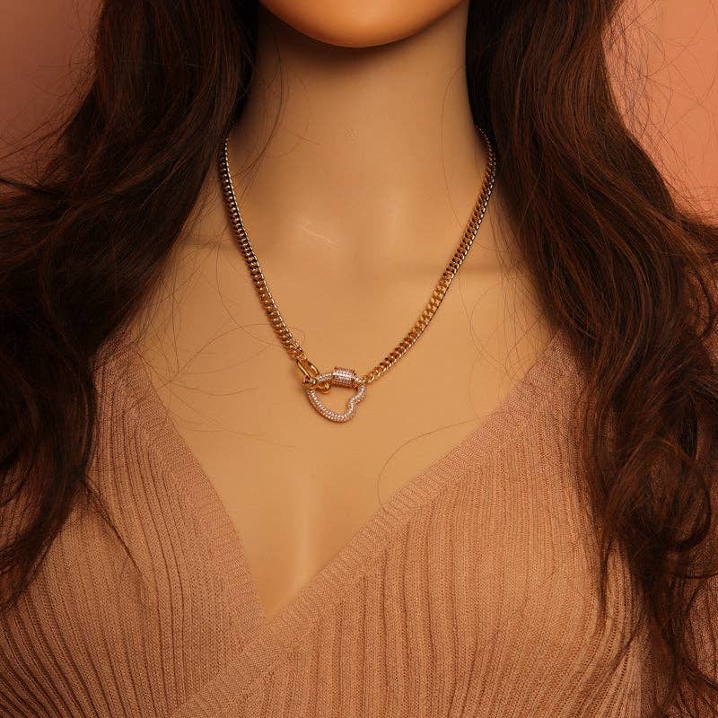 Gold U Chain Cuban Chain CZ Clasp Necklace,sku#EF321