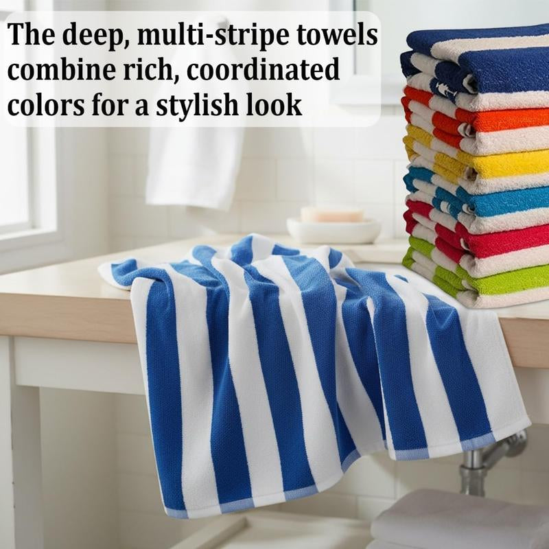 100% Cotton Bath Towel, Pack of 6, Cabana Lightweight Stripe
