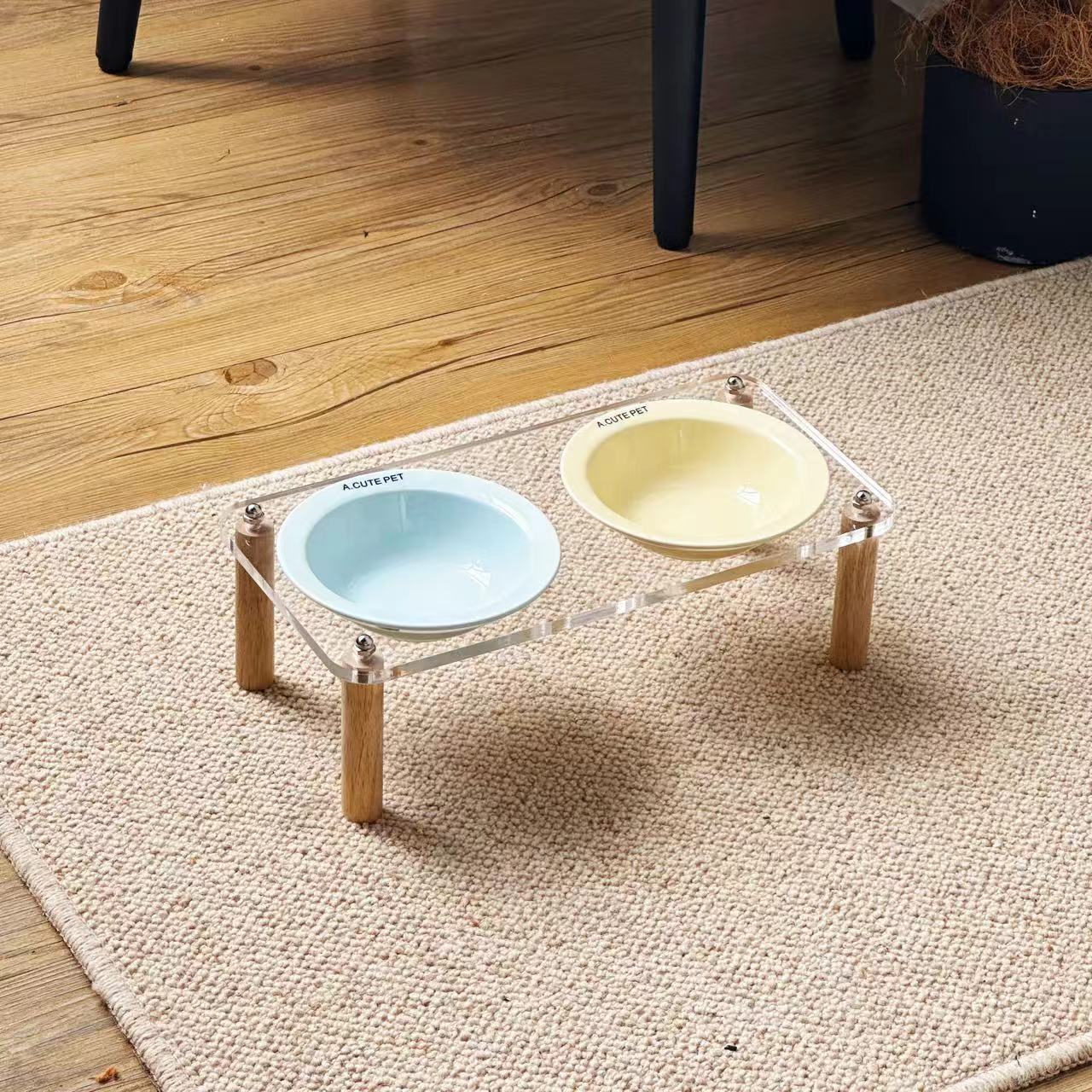 Cat Water Bowl Dog Basin Anti-tumble High Leg Cat Bowl Ceramic Cat Food Holder Double Bowl