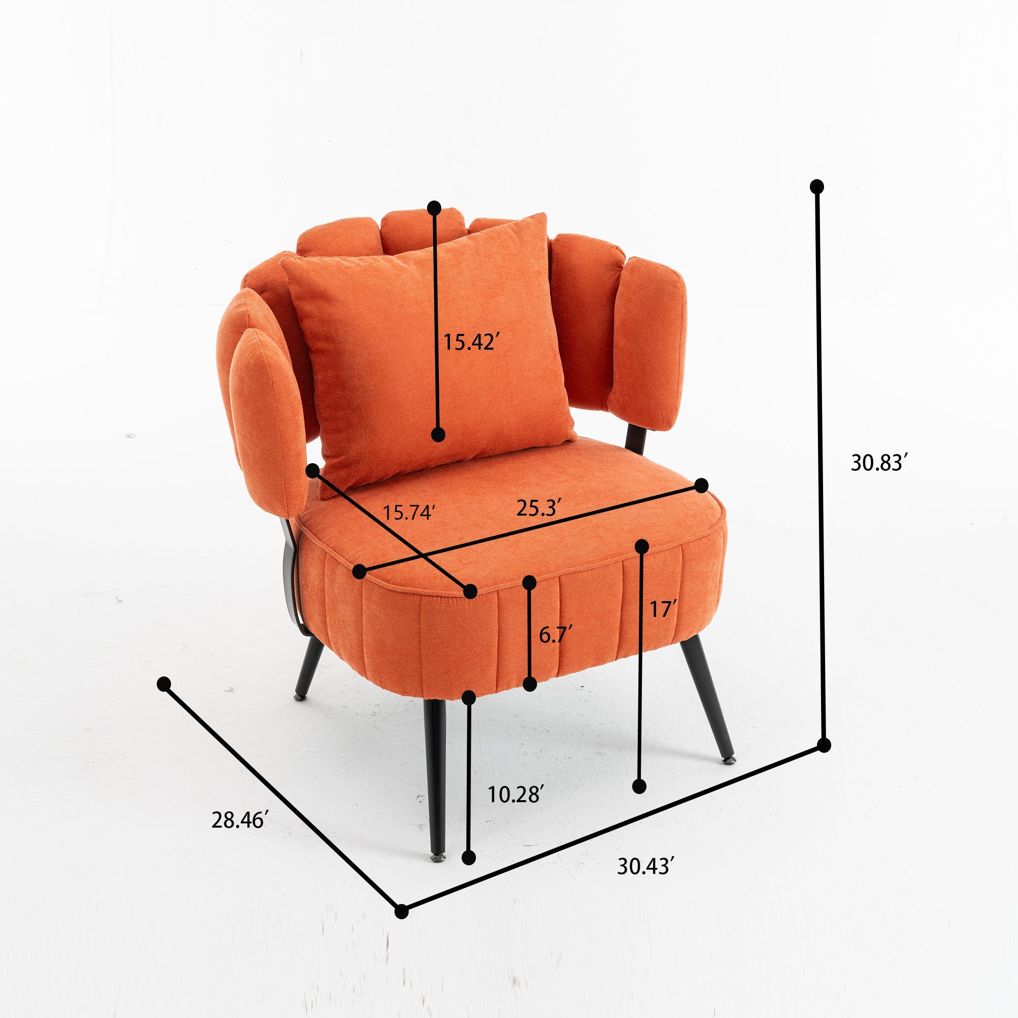 Accent Chair Barrel Armless Chenille Orange Pocket Coil Curved Arms 300 LB