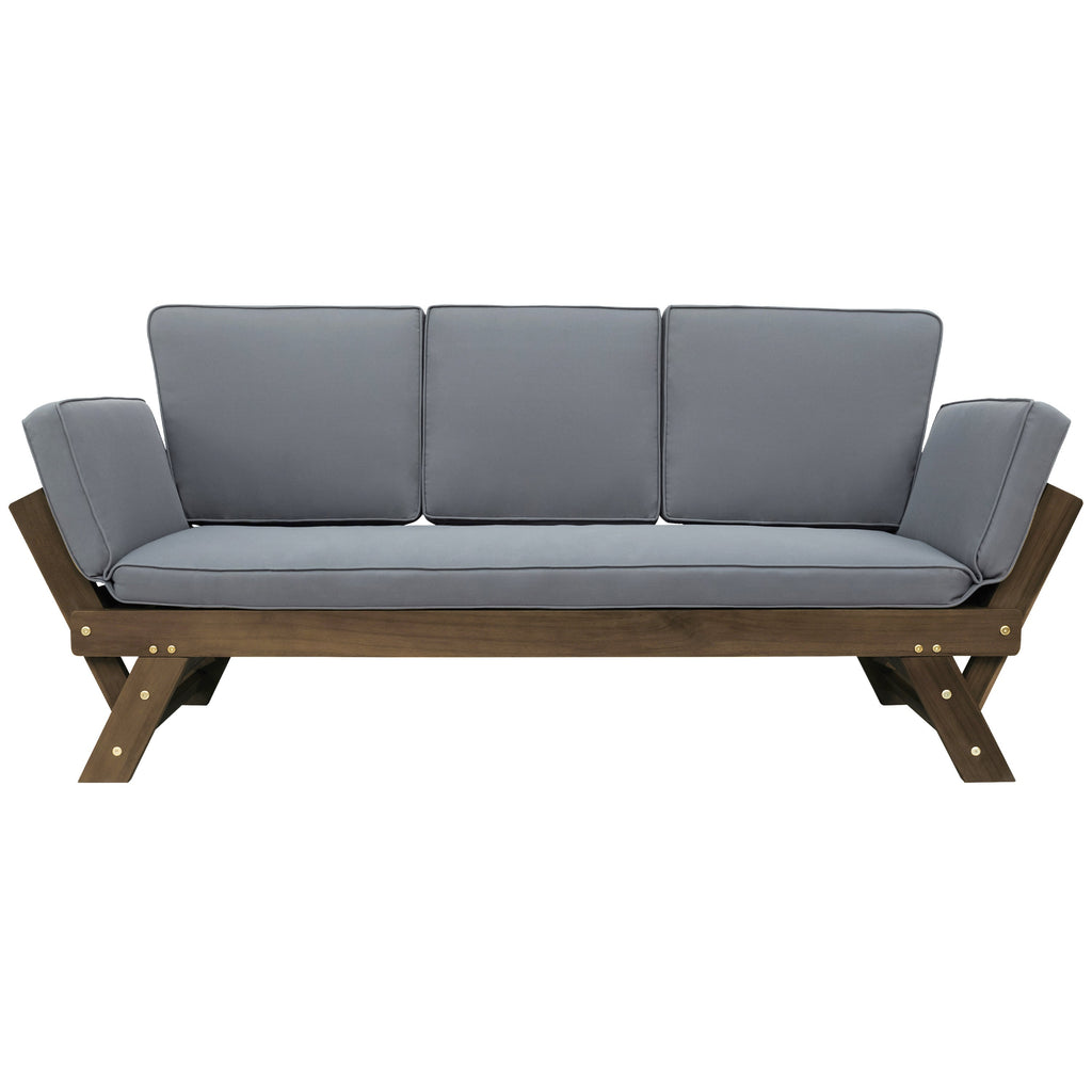 TOPMAX Outdoor Adjustable Patio Wooden Daybed Sofa Chaise Lounge with Cushions