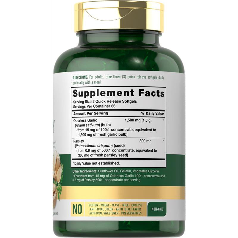 Carlyle Odorless Garlic & Parsley 1800Mg | 200 Softgels | Non-Gmo, Gluten Free Supplement