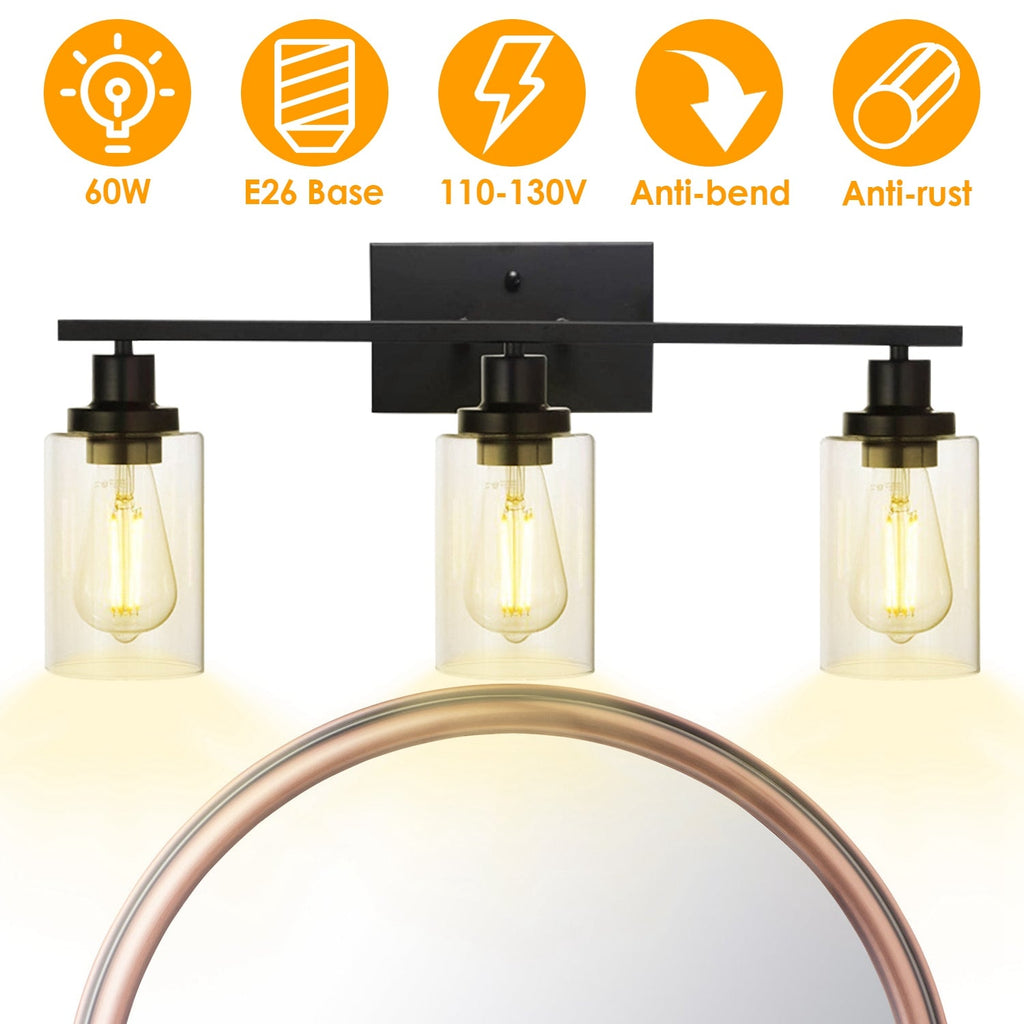 3 Light Wall Sconce Lighting with Clear Glass Shade Bathroom Vanity Lamp Fixture Modern Mounted Light for Porch Mirror Living Room Bedroom Hallway
