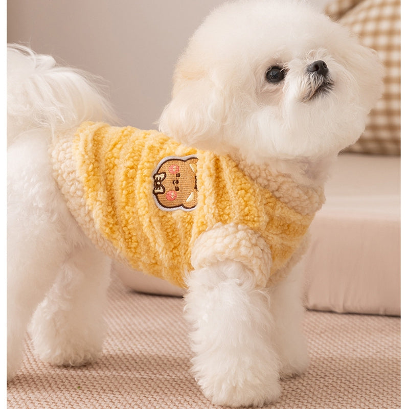 Autumn And Winter Dog Clothing, Warm Striped Lambskin Fleece Drawstring Two-legged Fleece, Small And Medium-sized Dog And Cat Pet Clothing