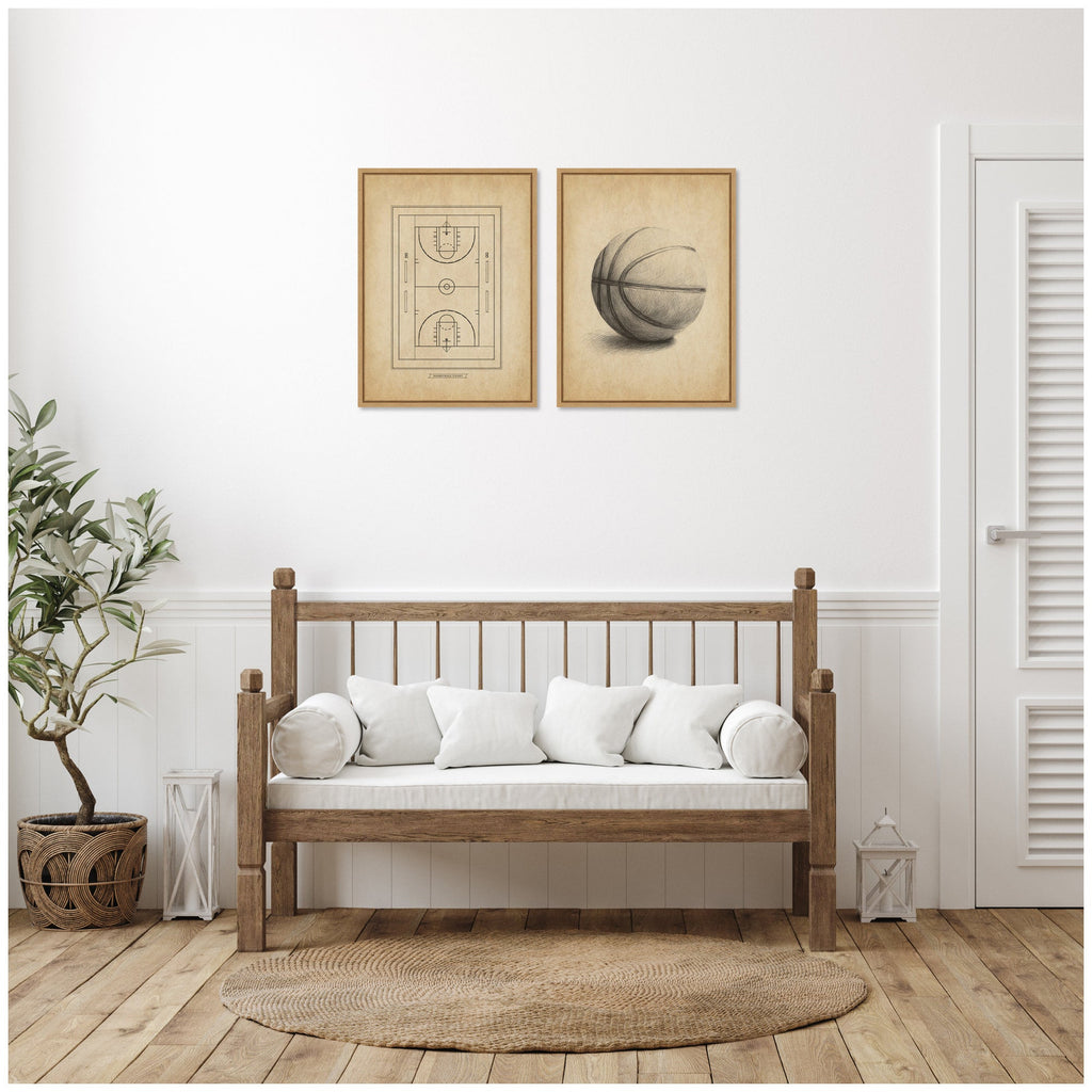 Vintage Basketball 2 Piece Framed Canvas Wall Art Set by The Creative Bunch Studio