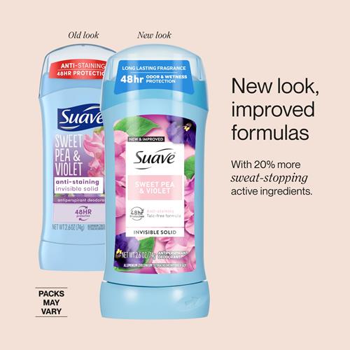 Suave Deodorant For Women, Sweet Pea And Violet, Antiperspirant & Deodorant Stick 48-Hour Odor And Wetness Protection For Women 2.6 Oz