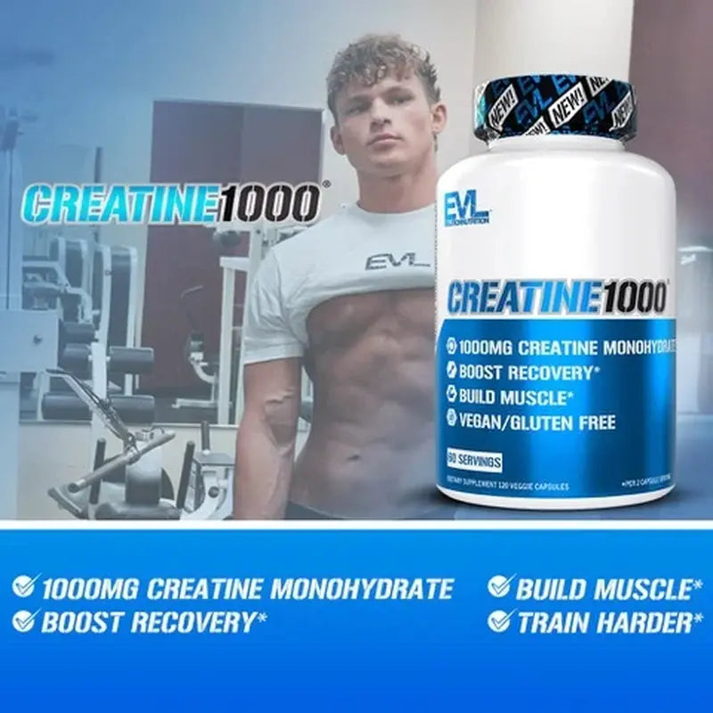 (2 Pack) Creatine Monohydrate Pills 120Ct - EVL Nutrition Muscle Builder & Recovery Supplement - Creatine Capsules 1000Mg