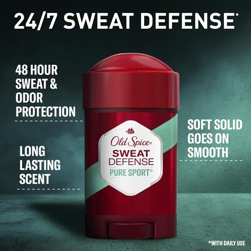 Old Spice Sweat Defense Antiperspirant & Deodorant For Men, 24/7 Ultimate Sweat Protection, Long Lasting Scent, Soft Solid, Pure Sport Scent, 2.6 Oz