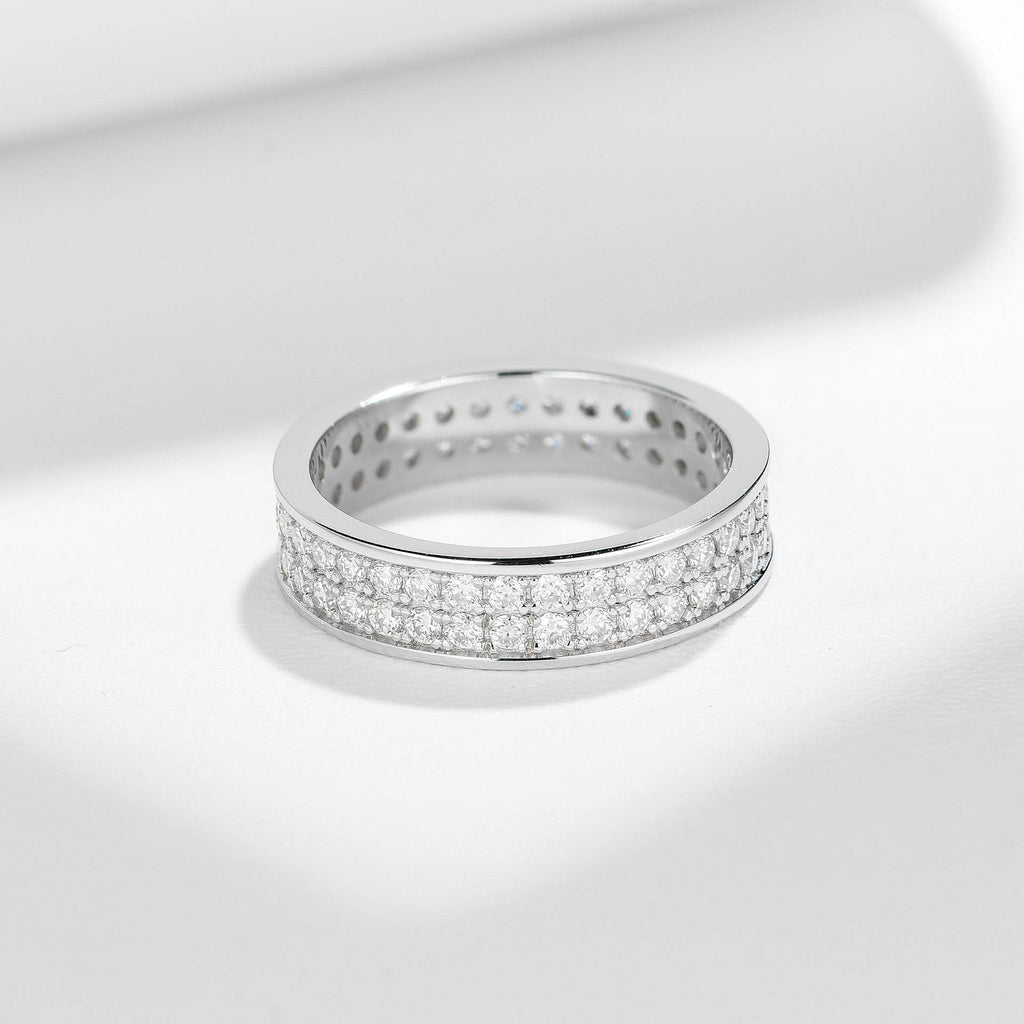 S925 Moissanite Matching Couple Eternity Bands Wedding Rings, Two-Row 1ct & Three-Row 1.8ct, D-Grade VVS, 18K White Gold Plated Unisex Rings