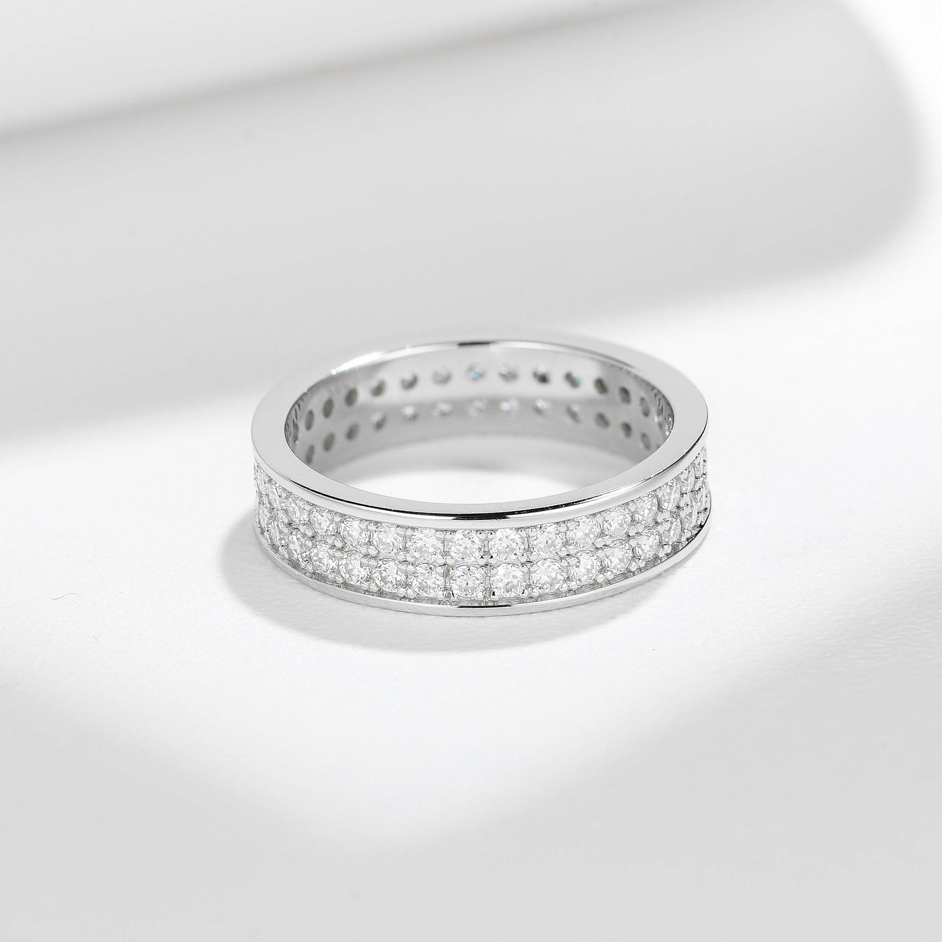 S925 Moissanite Matching Couple Eternity Bands Wedding Rings, Two-Row 1ct & Three-Row 1.8ct, D-Grade VVS, 18K White Gold Plated Unisex Rings