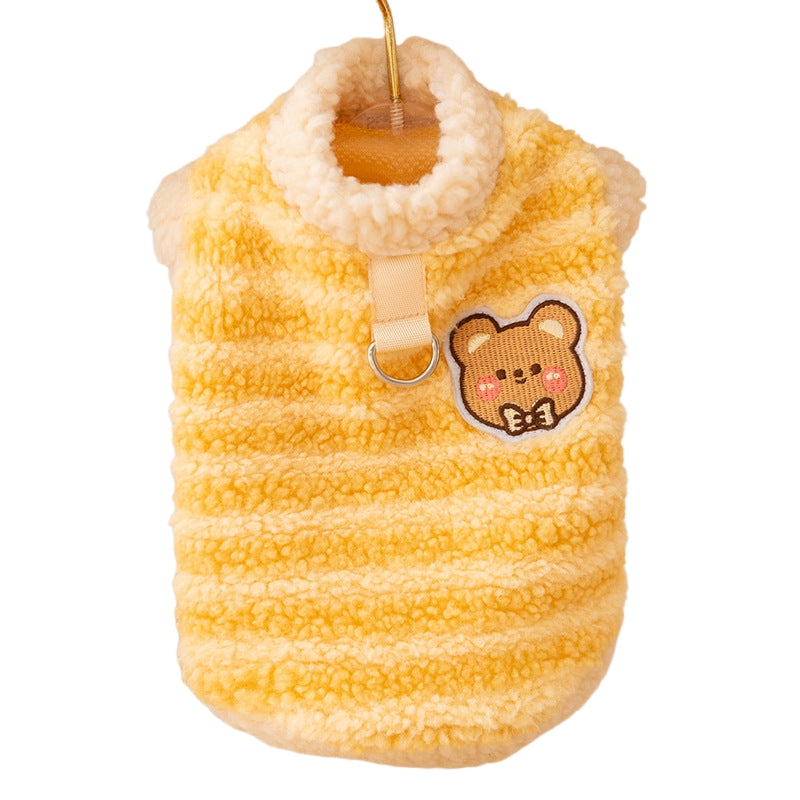 Autumn And Winter Dog Clothing, Warm Striped Lambskin Fleece Drawstring Two-legged Fleece, Small And Medium-sized Dog And Cat Pet Clothing