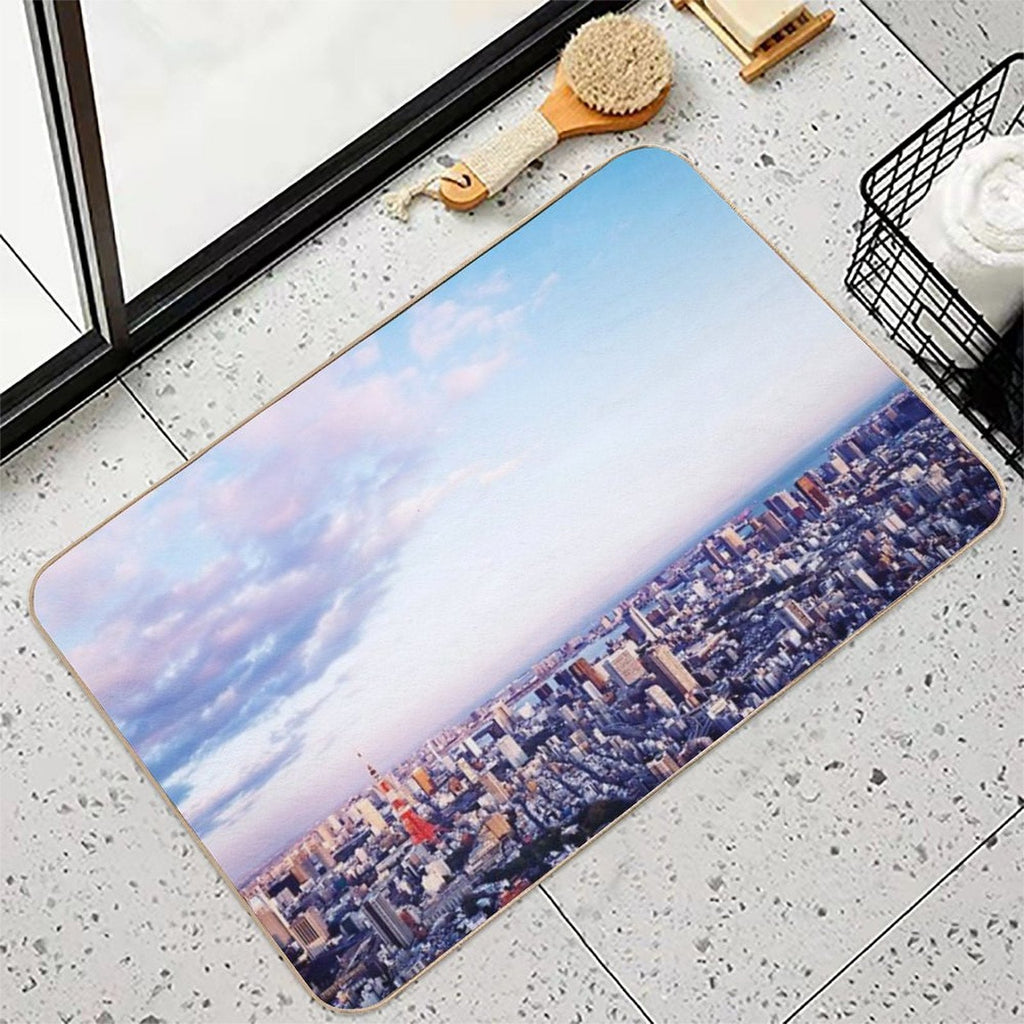 Tokyo Tower in Beautiful Aerial Scenery Tokyo City Under Vast Blue Sky Art Photo Print  Stain-Proof Bath Mat