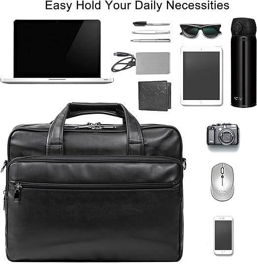 Leather Laptop Messenger Bag – Water-Resistant 15.6″ Work & Travel Briefcase