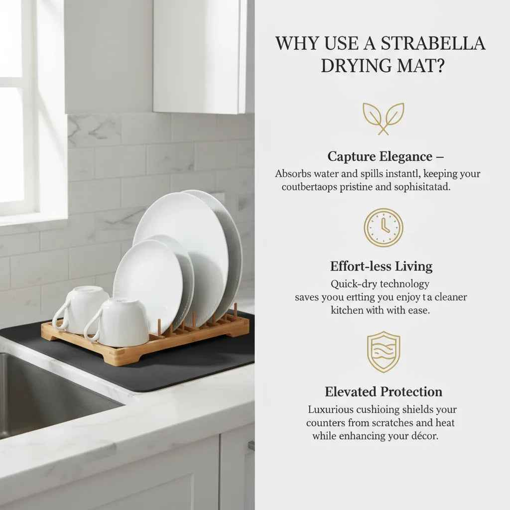 Strabella Dish Drying Mat - Super Absorbent, Quick Dry, Non-Slip in Black