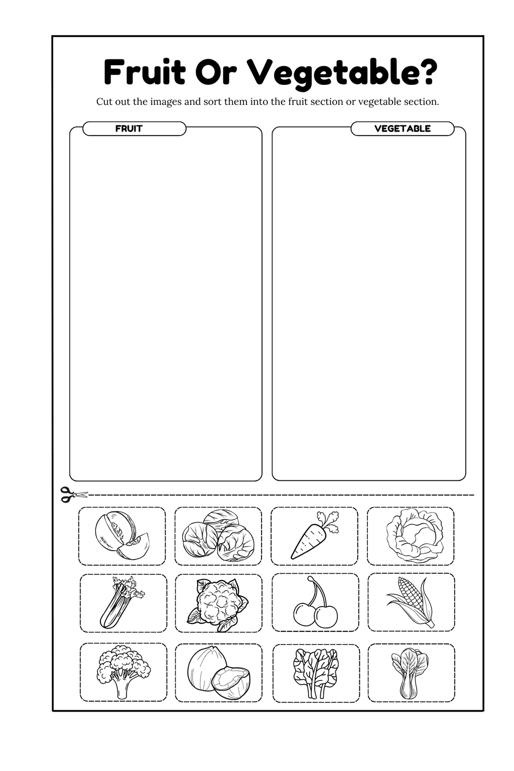 Fruit or Vegetable? Trace, Spell, and Color Various Fruits and Vegetables Activity Coloring Book