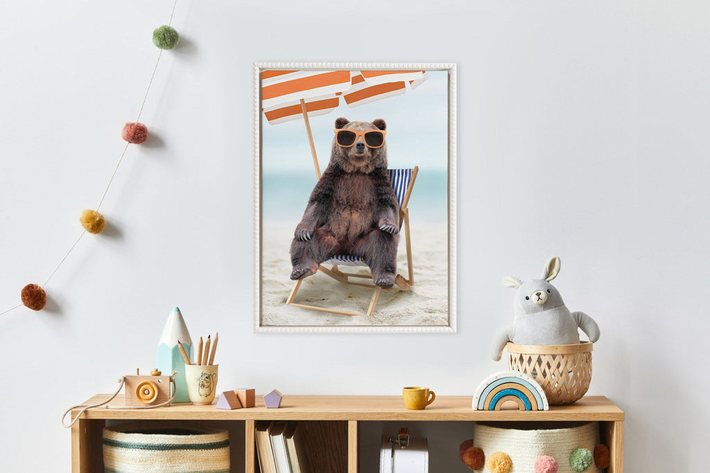 Sylvie Beaded Beach Chair Bear Framed Canvas by Amy Peterson