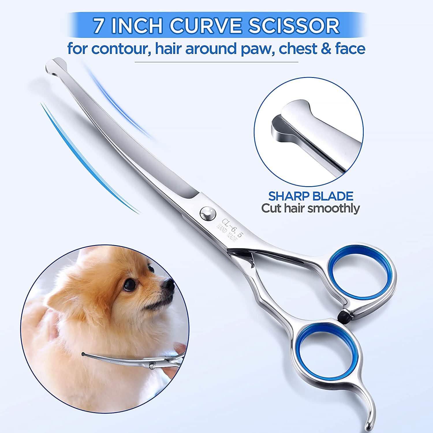 Gimars 6-in-1 Professional Stainless Steel Safety Pet Grooming Scissors
