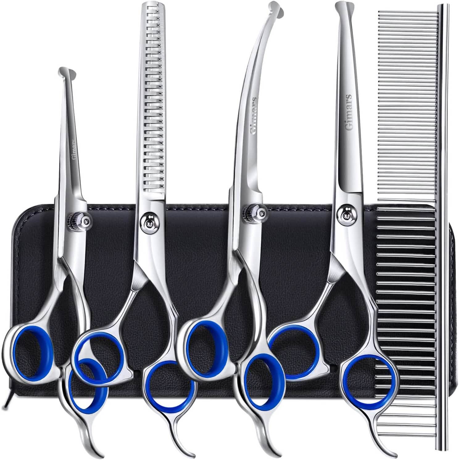 Gimars 6-in-1 Professional Stainless Steel Safety Pet Grooming Scissors