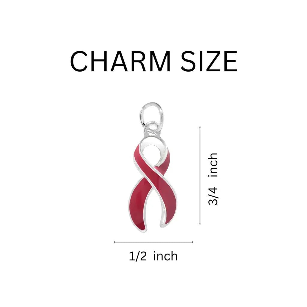 Chunky Silver Bracelet with Burgundy Ribbon Charm