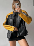 Ladies Black Premium Leather Bomber jacket, Oversize Black Jacket For All Retro, Biker Leather Jacket, Classic Designer leather Jackets.