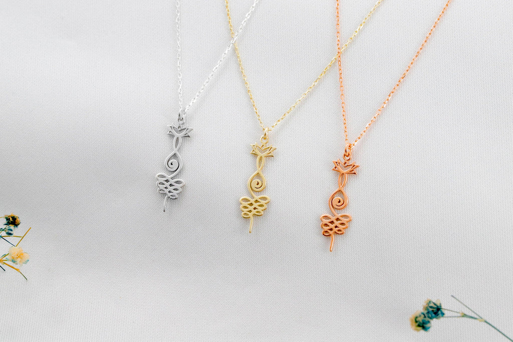 Lotus Unalome Necklace - Sterling Silver Yoga Symbol of Enlightenment