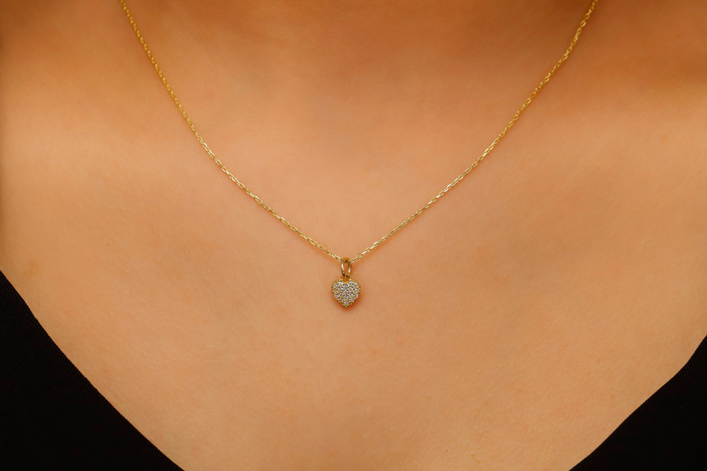 Heart Charm Necklace with Sparkling CZ Diamonds in 925 Sterling Silver
