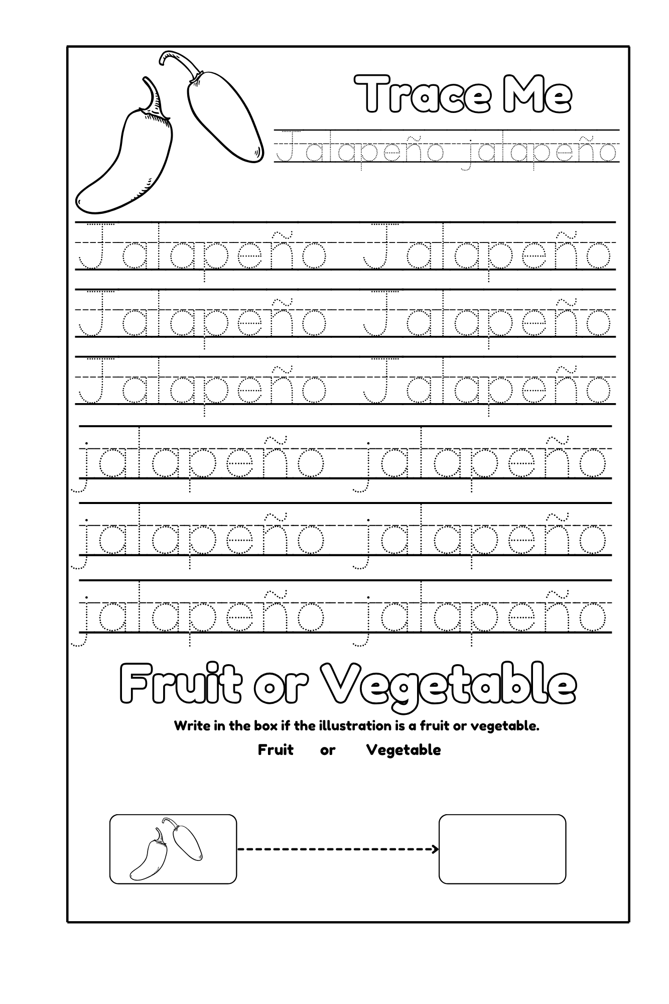 Fruit or Vegetable? Trace, Spell, and Color Various Fruits and Vegetables Activity Coloring Book